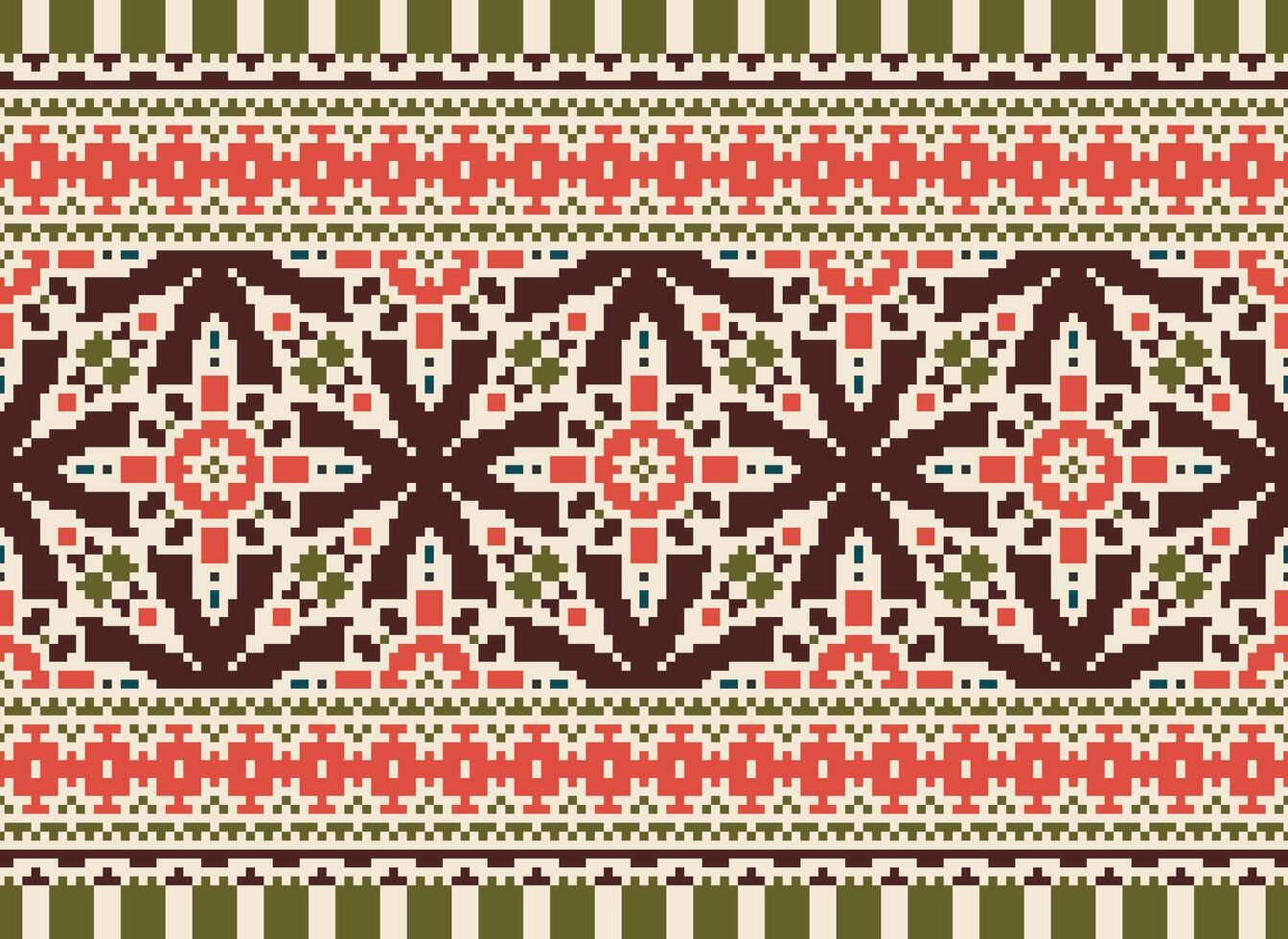 píxel étnico modelo vector antecedentes. sin costura modelo tradicional, diseño para fondo, fondo de pantalla, batik, tela, alfombra, ropa, envase, y textil.étnico modelo vector ilustración.