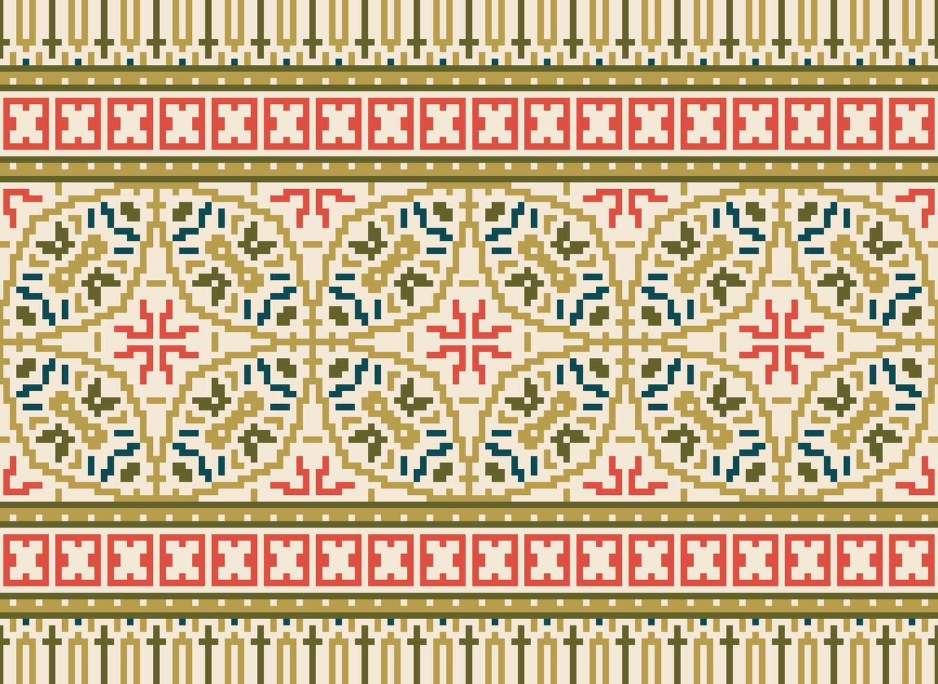 Pixel Ethnic pattern vector background. seamless pattern traditional, Design for background, wallpaper, Batik, fabric, carpet, clothing, wrapping, and textile.ethnic pattern Vector illustration.