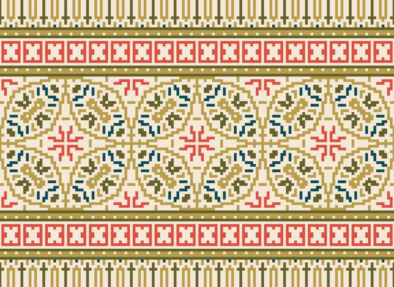 Pixel Ethnic pattern vector background. seamless pattern traditional, Design for background, wallpaper, Batik, fabric, carpet, clothing, wrapping, and textile.ethnic pattern Vector illustration.