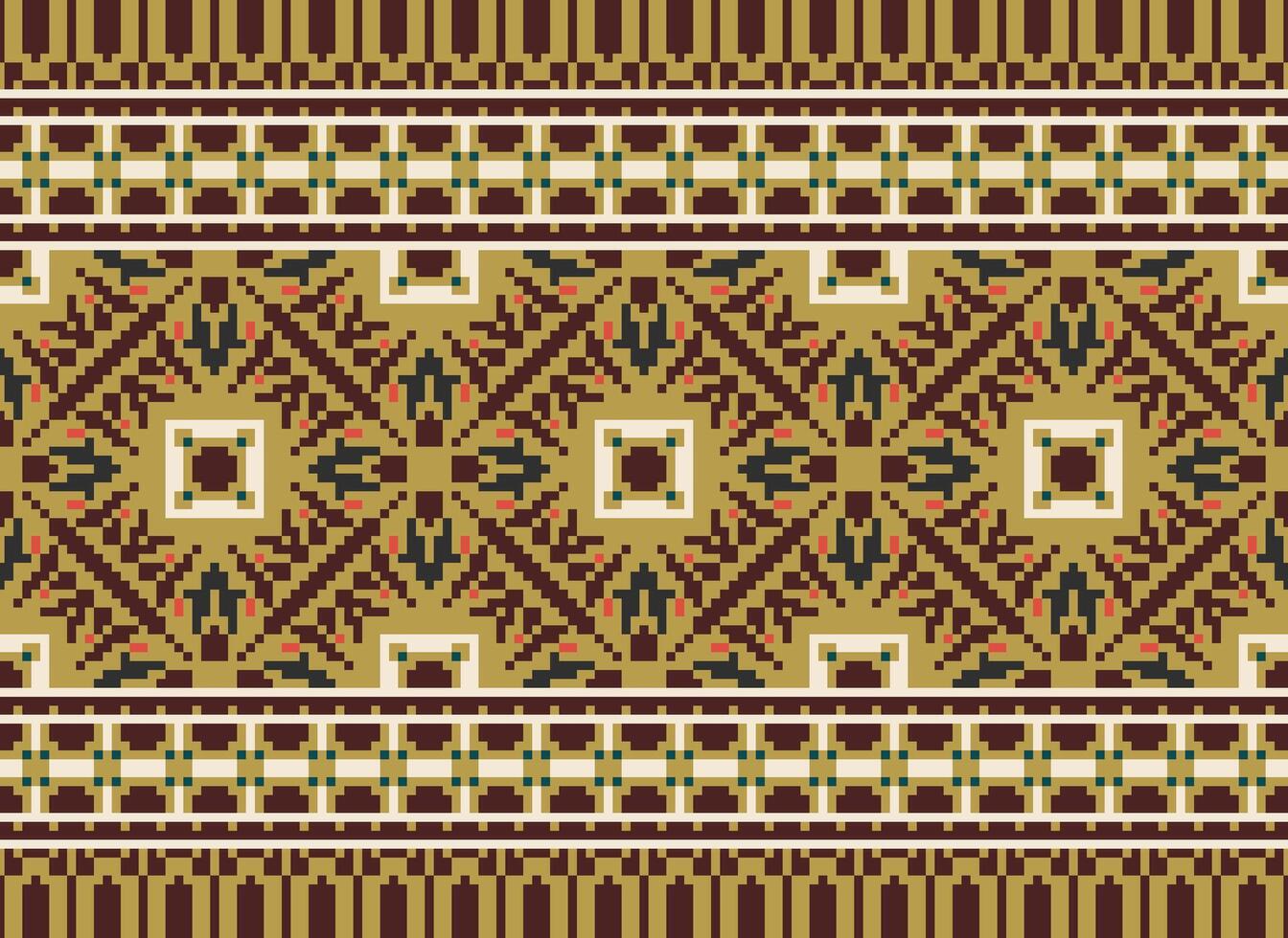 Pixel Ethnic pattern vector background. seamless pattern traditional, Design for background, wallpaper, Batik, fabric, carpet, clothing, wrapping, and textile.ethnic pattern Vector illustration.