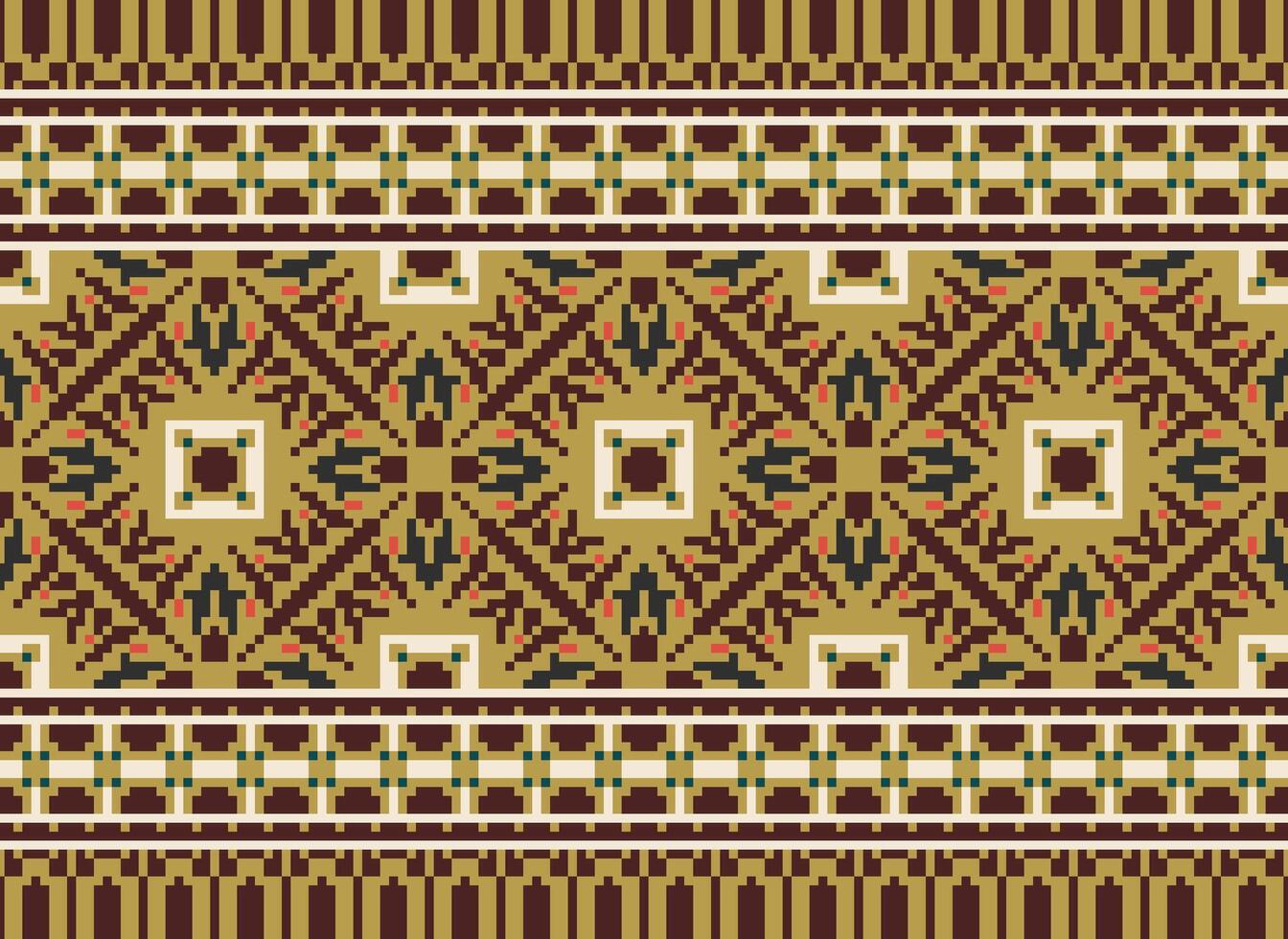 Pixel Ethnic pattern vector background. seamless pattern traditional, Design for background, wallpaper, Batik, fabric, carpet, clothing, wrapping, and textile.ethnic pattern Vector illustration.