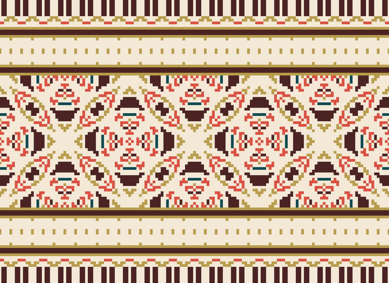 Pixel Ethnic pattern vector background. seamless pattern traditional, Design for background, wallpaper, Batik, fabric, carpet, clothing, wrapping, and textile.ethnic pattern Vector illustration.