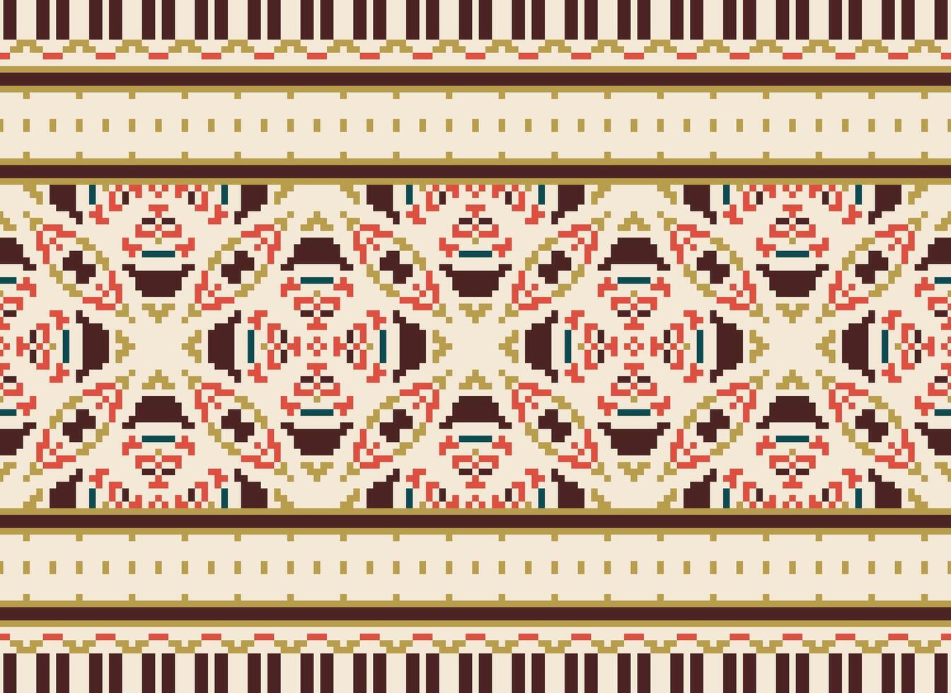 píxel étnico modelo vector antecedentes. sin costura modelo tradicional, diseño para fondo, fondo de pantalla, batik, tela, alfombra, ropa, envase, y textil.étnico modelo vector ilustración.