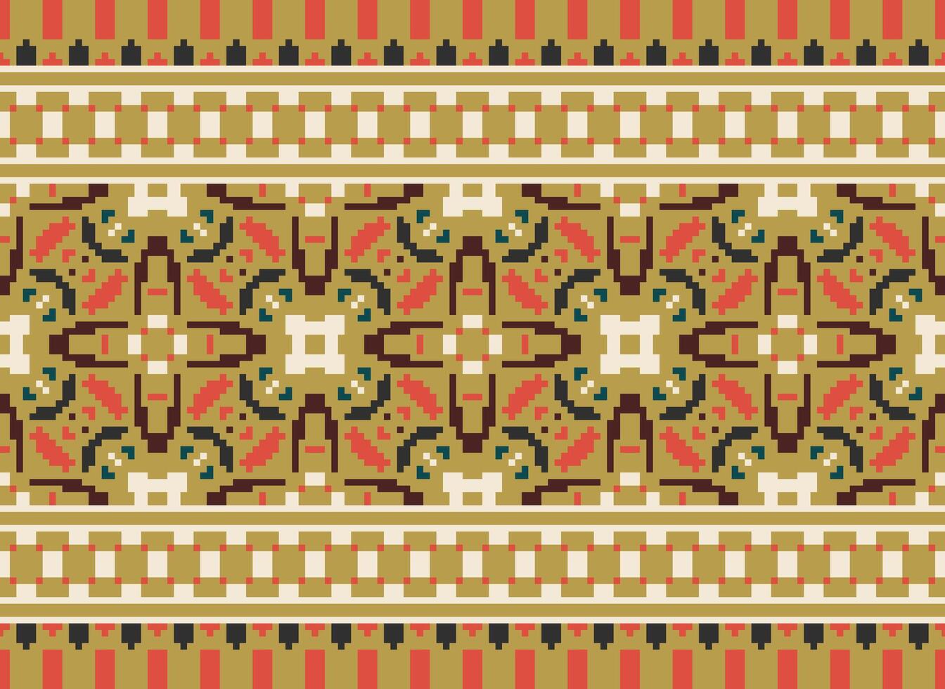 Pixel Ethnic pattern vector background. seamless pattern traditional, Design for background, wallpaper, Batik, fabric, carpet, clothing, wrapping, and textile.ethnic pattern Vector illustration.