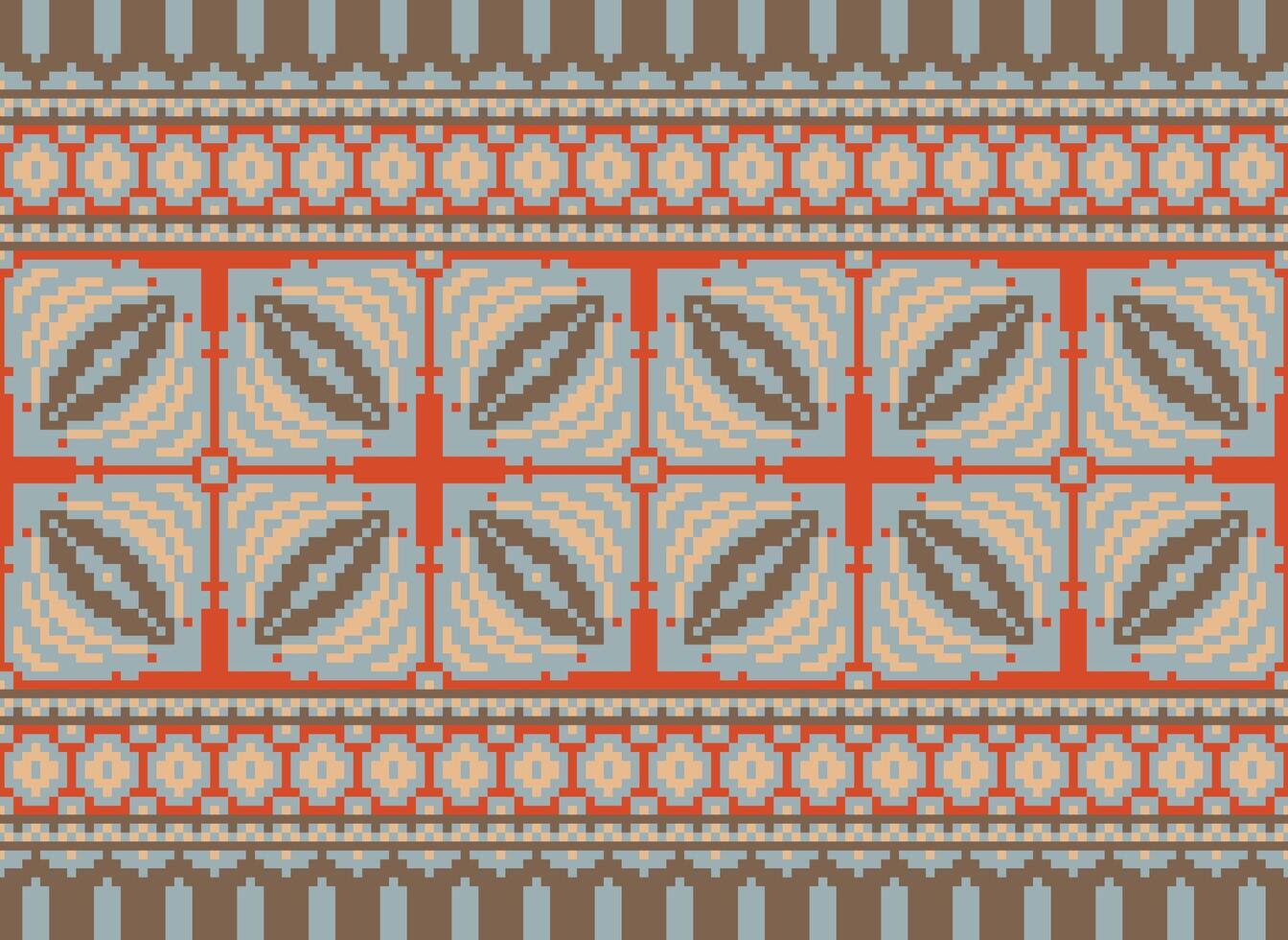 Pixel Ethnic pattern vector background. seamless pattern traditional, Design for background, wallpaper, Batik, fabric, carpet, clothing, wrapping, and textile.ethnic pattern Vector illustration.