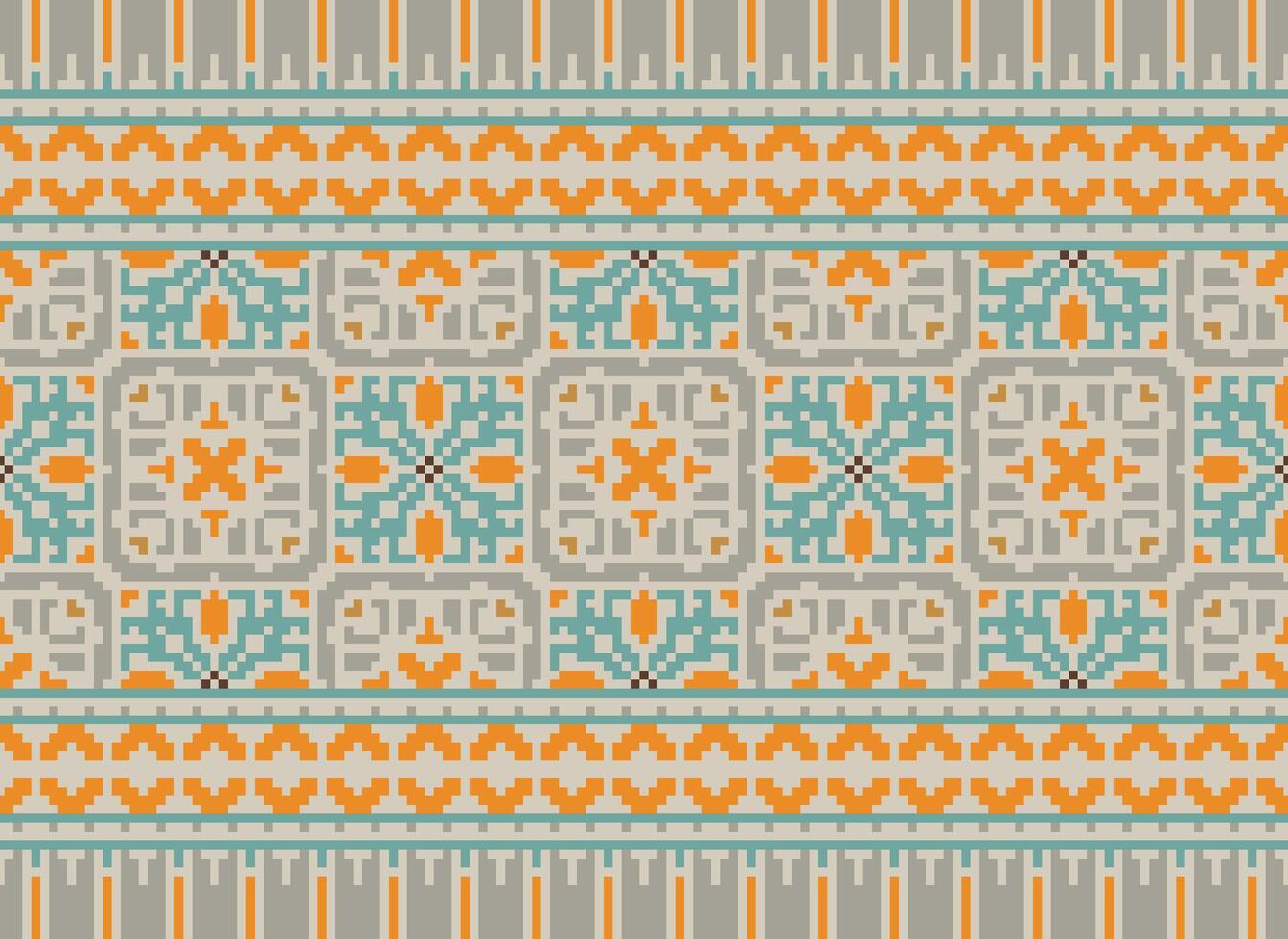 Pixel Ethnic pattern vector background. seamless pattern traditional, Design for background, wallpaper, Batik, fabric, carpet, clothing, wrapping, and textile.ethnic pattern Vector illustration.