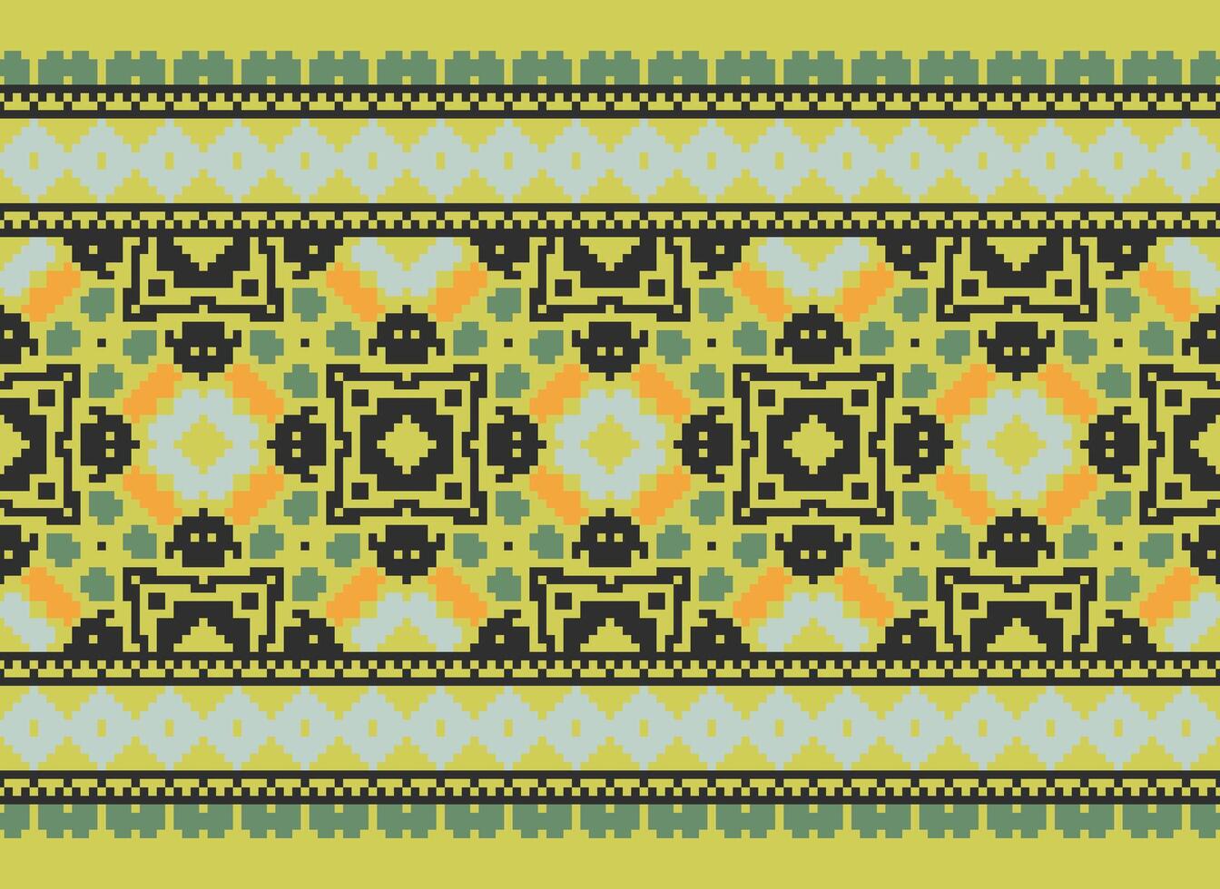 Pixel Ethnic pattern vector background. seamless pattern traditional, Design for background, wallpaper, Batik, fabric, carpet, clothing, wrapping, and textile.ethnic pattern Vector illustration.
