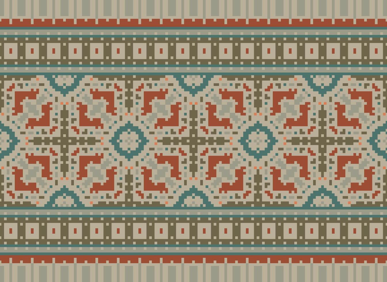 Pixel Ethnic pattern vector background. seamless pattern traditional, Design for background, wallpaper, Batik, fabric, carpet, clothing, wrapping, and textile.ethnic pattern Vector illustration.