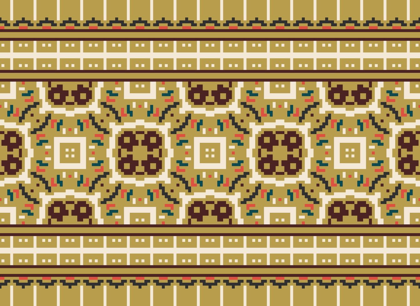 Pixel Ethnic pattern vector background. seamless pattern traditional, Design for background, wallpaper, Batik, fabric, carpet, clothing, wrapping, and textile.ethnic pattern Vector illustration.