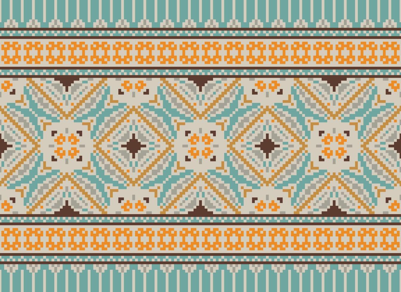 Pixel Ethnic pattern vector background. seamless pattern traditional, Design for background, wallpaper, Batik, fabric, carpet, clothing, wrapping, and textile.ethnic pattern Vector illustration.