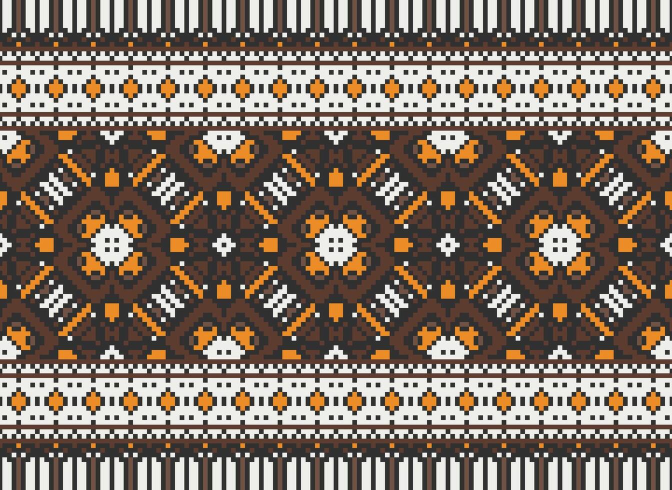 Pixel Ethnic pattern vector background. seamless pattern traditional, Design for background, wallpaper, Batik, fabric, carpet, clothing, wrapping, and textile.ethnic pattern Vector illustration.