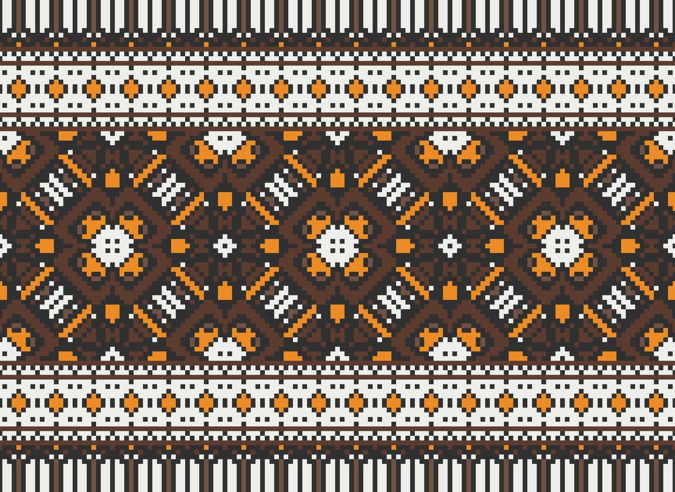 Pixel Ethnic pattern vector background. seamless pattern traditional, Design for background, wallpaper, Batik, fabric, carpet, clothing, wrapping, and textile.ethnic pattern Vector illustration.