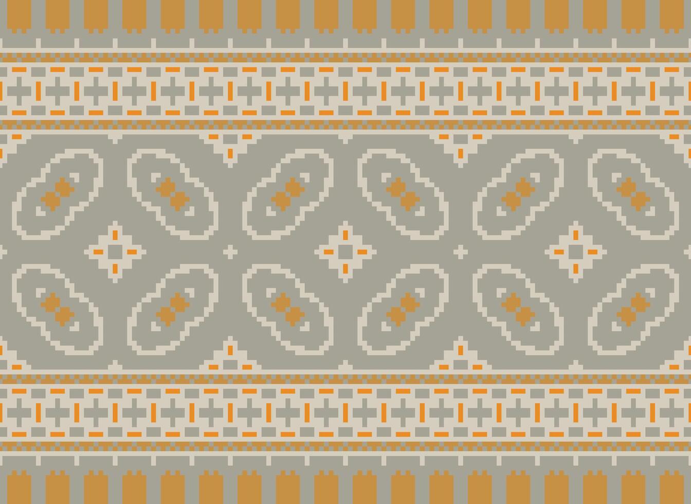 Pixel Ethnic pattern vector background. seamless pattern traditional, Design for background, wallpaper, Batik, fabric, carpet, clothing, wrapping, and textile.ethnic pattern Vector illustration.