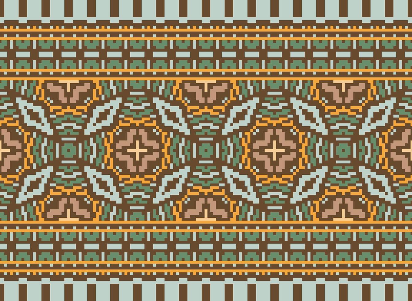 Pixel Ethnic pattern vector background. seamless pattern traditional, Design for background, wallpaper, Batik, fabric, carpet, clothing, wrapping, and textile.ethnic pattern Vector illustration.
