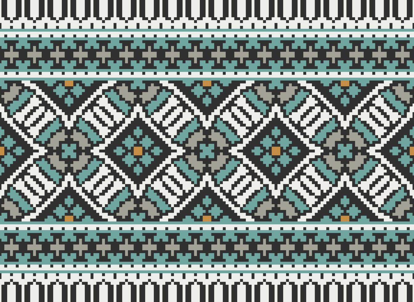 Pixel Ethnic pattern vector background. seamless pattern traditional, Design for background, wallpaper, Batik, fabric, carpet, clothing, wrapping, and textile.ethnic pattern Vector illustration.