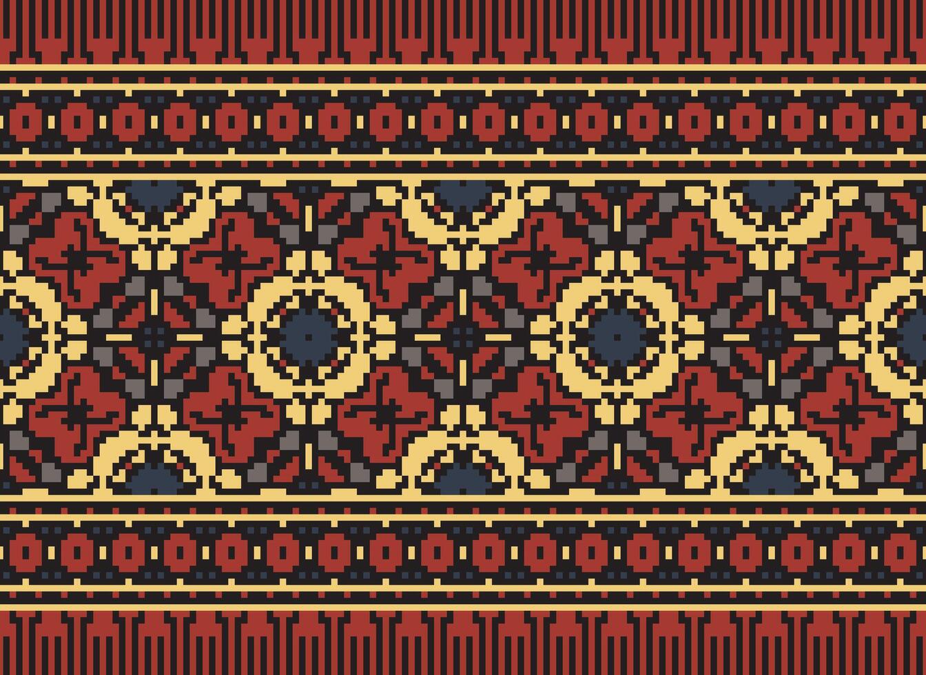 píxel étnico modelo vector antecedentes. sin costura modelo tradicional, diseño para fondo, fondo de pantalla, batik, tela, alfombra, ropa, envase, y textil.étnico modelo vector ilustración.