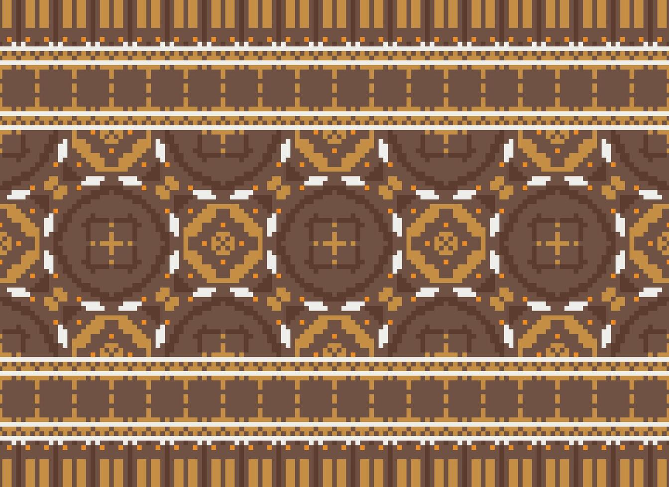 Pixel Ethnic pattern vector background. seamless pattern traditional, Design for background, wallpaper, Batik, fabric, carpet, clothing, wrapping, and textile.ethnic pattern Vector illustration.