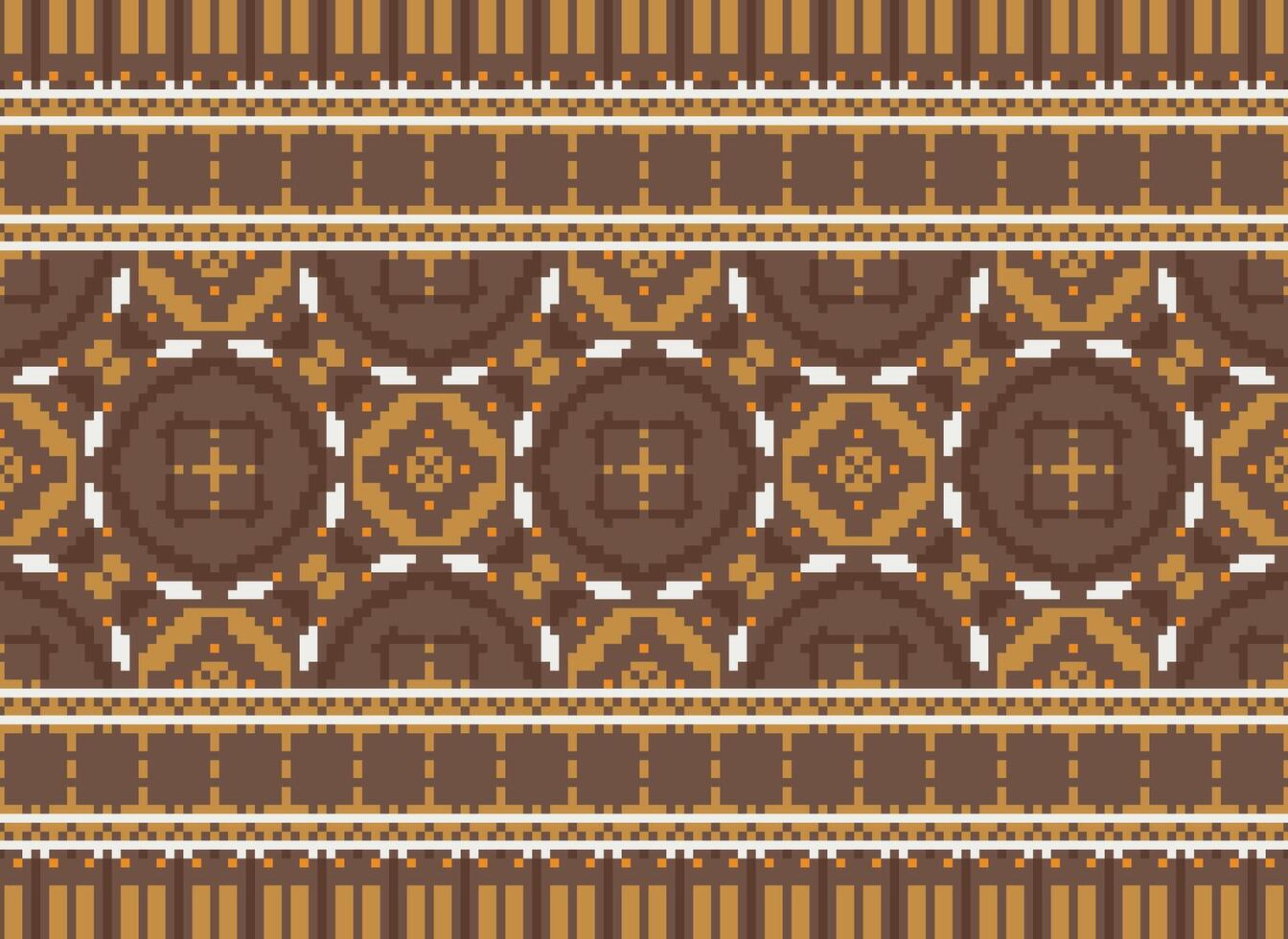 Pixel Ethnic pattern vector background. seamless pattern traditional, Design for background, wallpaper, Batik, fabric, carpet, clothing, wrapping, and textile.ethnic pattern Vector illustration.