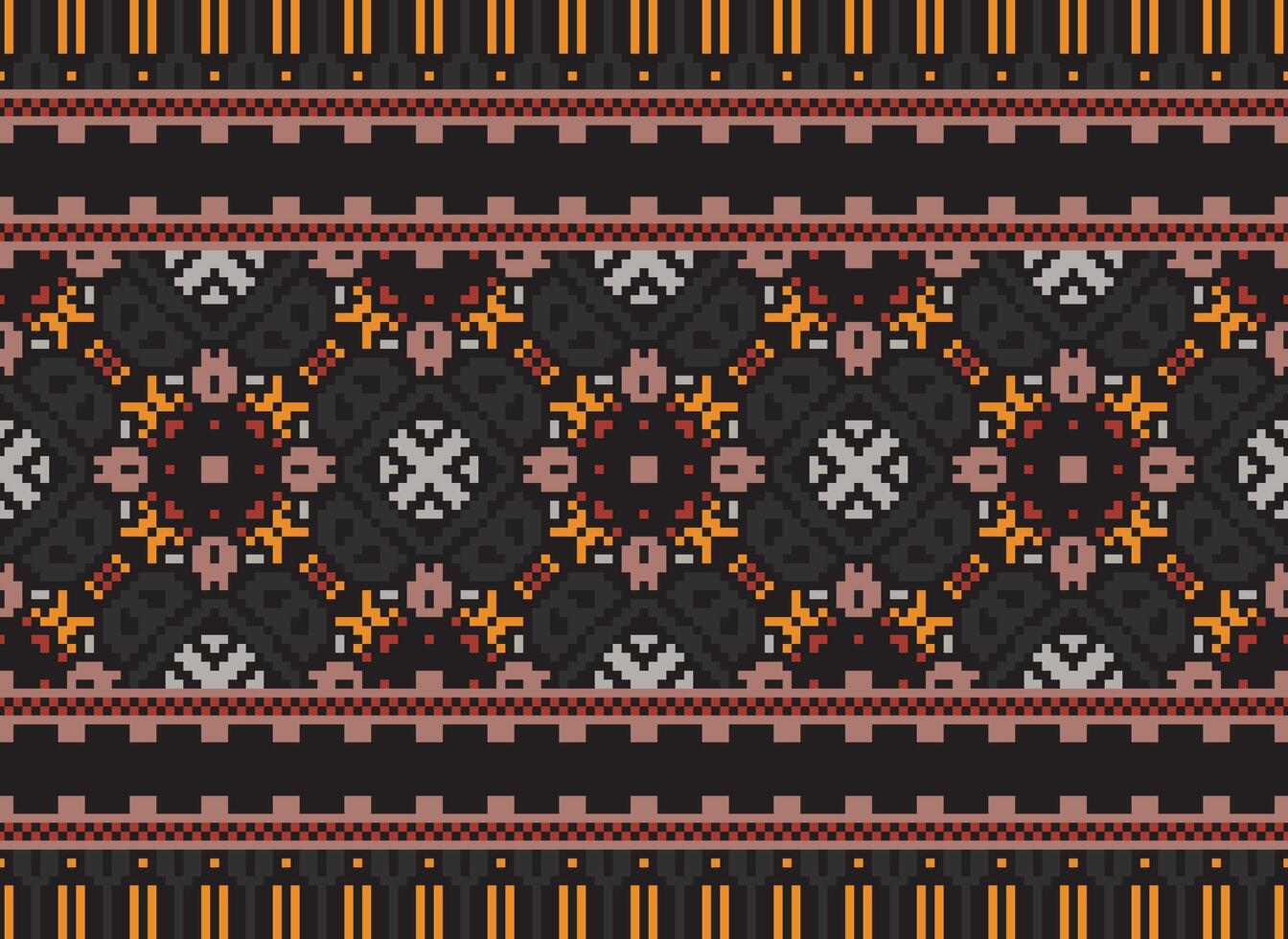 Pixel Ethnic pattern vector background. seamless pattern traditional, Design for background, wallpaper, Batik, fabric, carpet, clothing, wrapping, and textile.ethnic pattern Vector illustration.