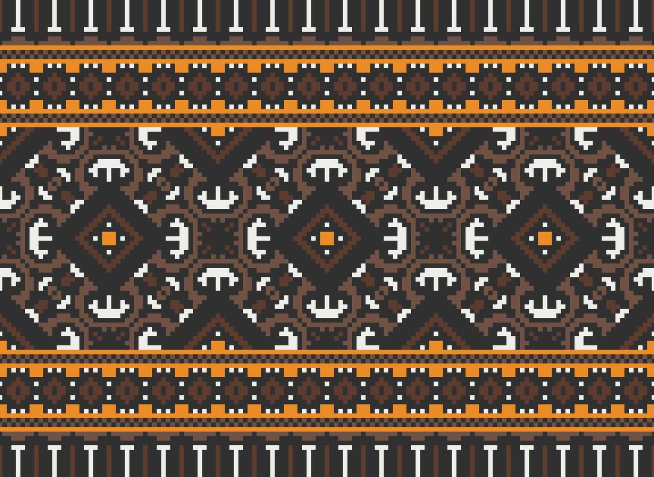Pixel Ethnic pattern vector background. seamless pattern traditional, Design for background, wallpaper, Batik, fabric, carpet, clothing, wrapping, and textile.ethnic pattern Vector illustration.
