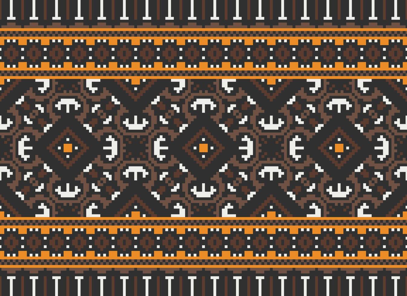 Pixel Ethnic pattern vector background. seamless pattern traditional, Design for background, wallpaper, Batik, fabric, carpet, clothing, wrapping, and textile.ethnic pattern Vector illustration.