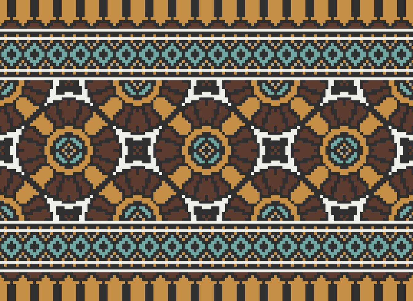 Pixel Ethnic pattern vector background. seamless pattern traditional, Design for background, wallpaper, Batik, fabric, carpet, clothing, wrapping, and textile.ethnic pattern Vector illustration.