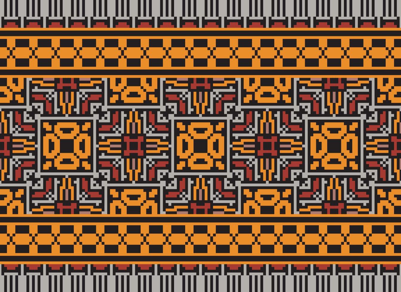 Pixel Ethnic pattern vector background. seamless pattern traditional, Design for background, wallpaper, Batik, fabric, carpet, clothing, wrapping, and textile.ethnic pattern Vector illustration.