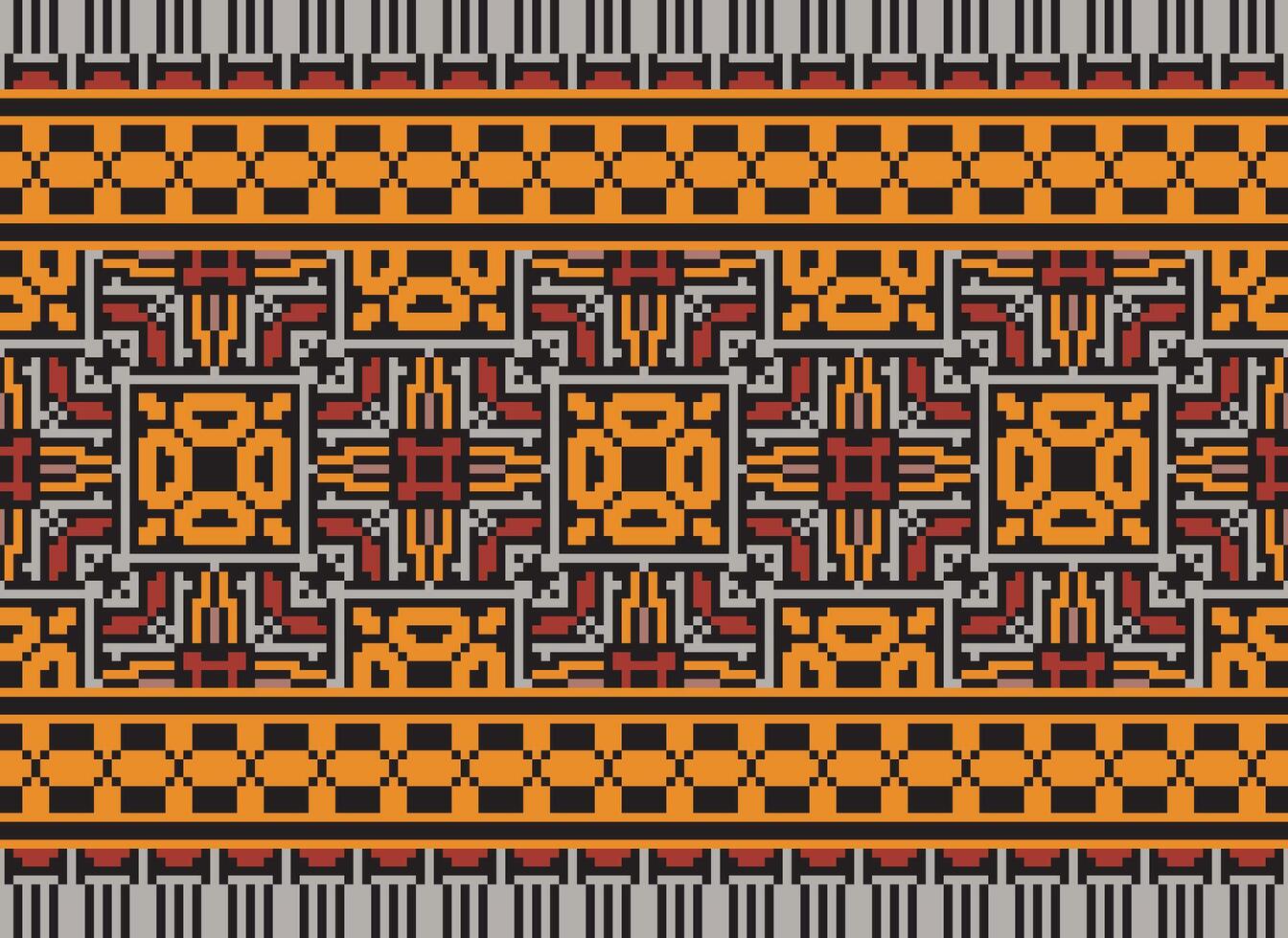 Pixel Ethnic pattern vector background. seamless pattern traditional, Design for background, wallpaper, Batik, fabric, carpet, clothing, wrapping, and textile.ethnic pattern Vector illustration.