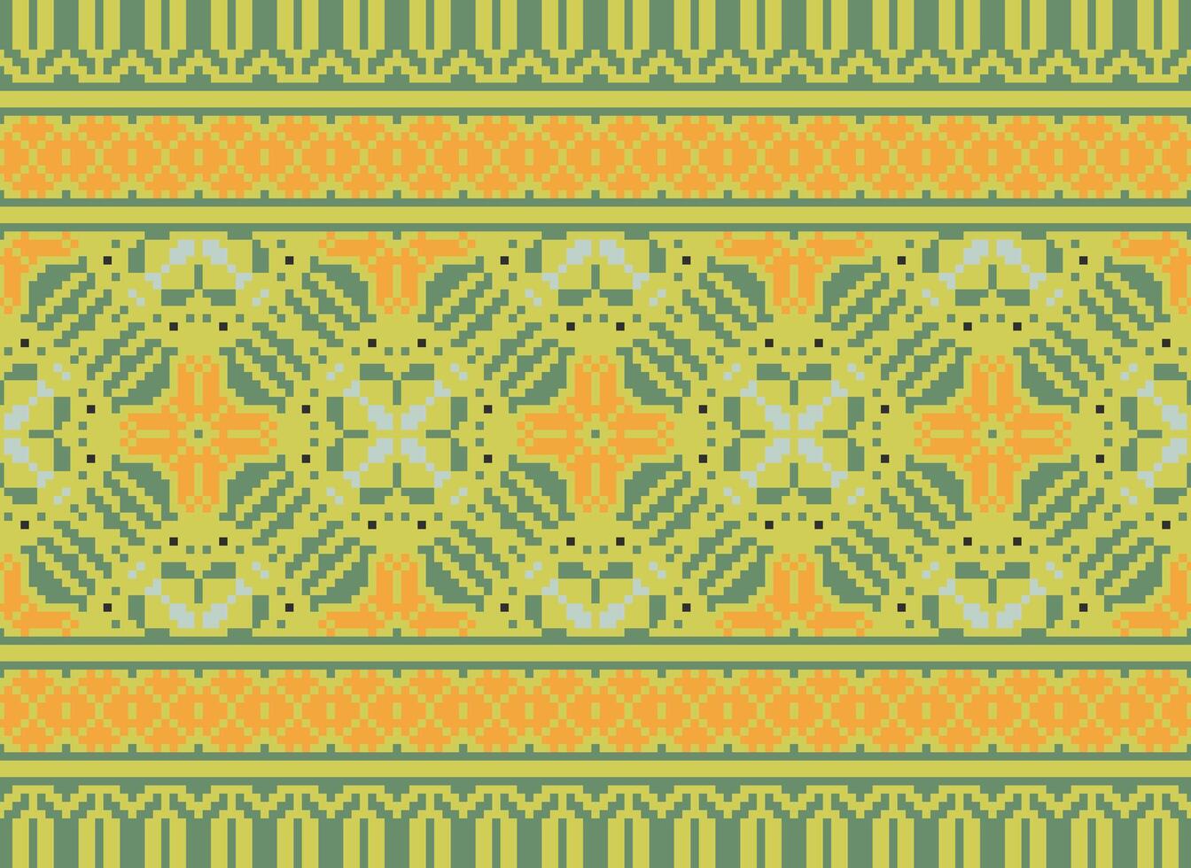 Pixel Ethnic pattern vector background. seamless pattern traditional, Design for background, wallpaper, Batik, fabric, carpet, clothing, wrapping, and textile.ethnic pattern Vector illustration.