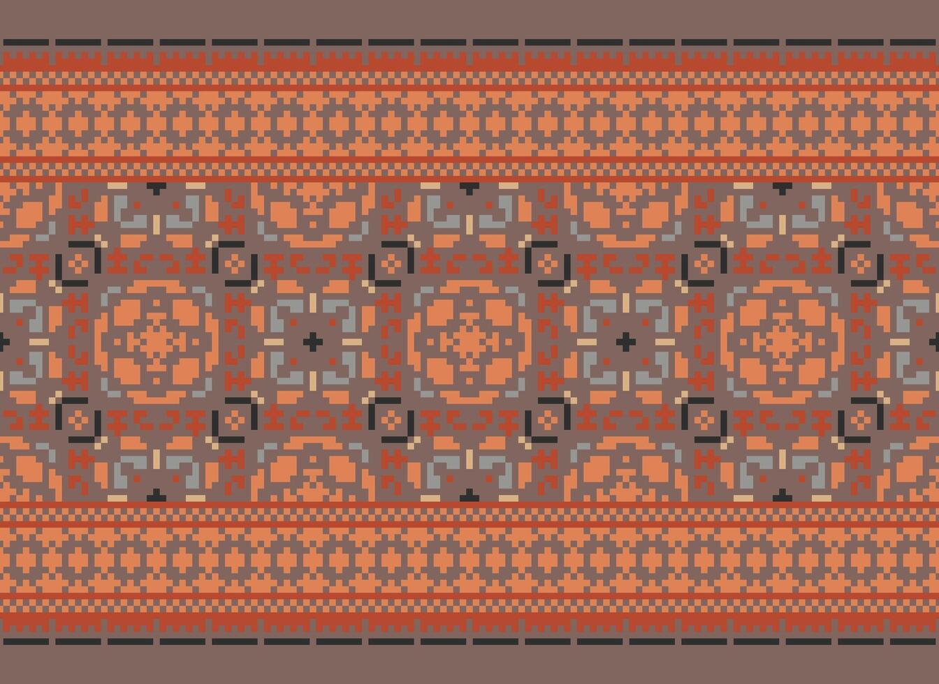 Pixel Ethnic pattern vector background. seamless pattern traditional, Design for background, wallpaper, Batik, fabric, carpet, clothing, wrapping, and textile.ethnic pattern Vector illustration.