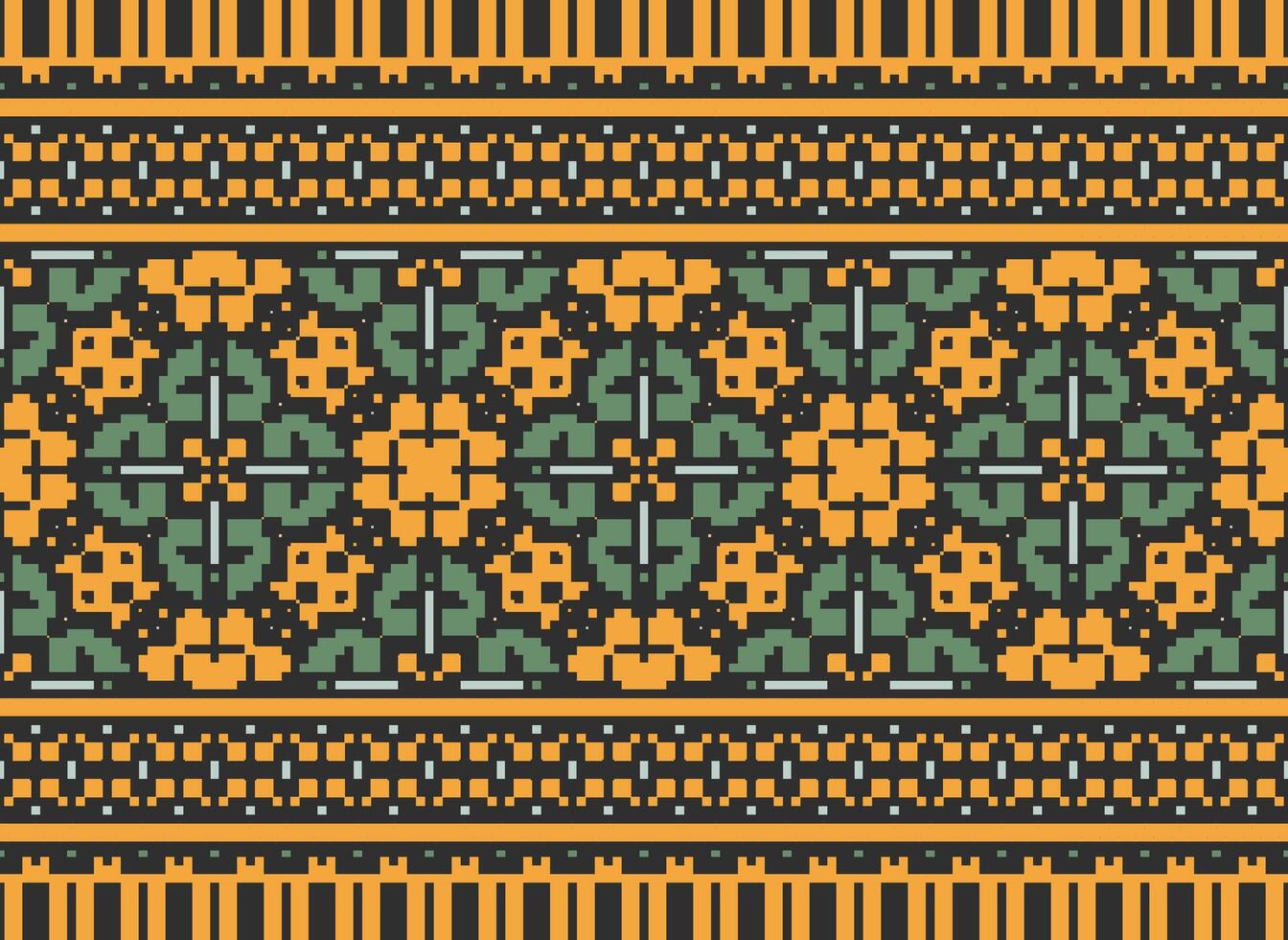 Pixel Ethnic pattern vector background. seamless pattern traditional, Design for background, wallpaper, Batik, fabric, carpet, clothing, wrapping, and textile.ethnic pattern Vector illustration.