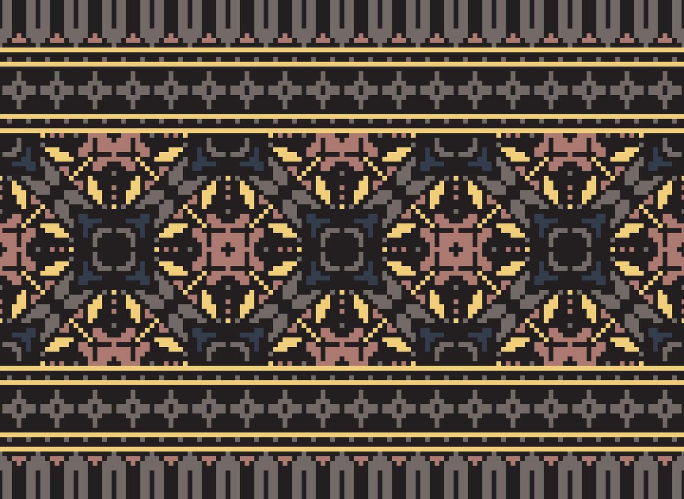 Pixel Ethnic geometric fabric pattern Cross Stitch.Ikat embroidery Ethnic oriental Pixel pattern blue background. Abstract,vector,illustration. Texture,clothing,frame,decoration,motifs,silk wallpaper. vector