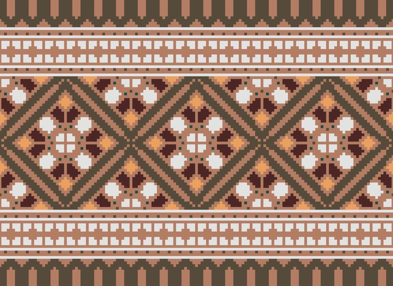Pixel Ethnic pattern vector background. seamless pattern traditional, Design for background, wallpaper, Batik, fabric, carpet, clothing, wrapping, and textile.ethnic pattern Vector illustration.