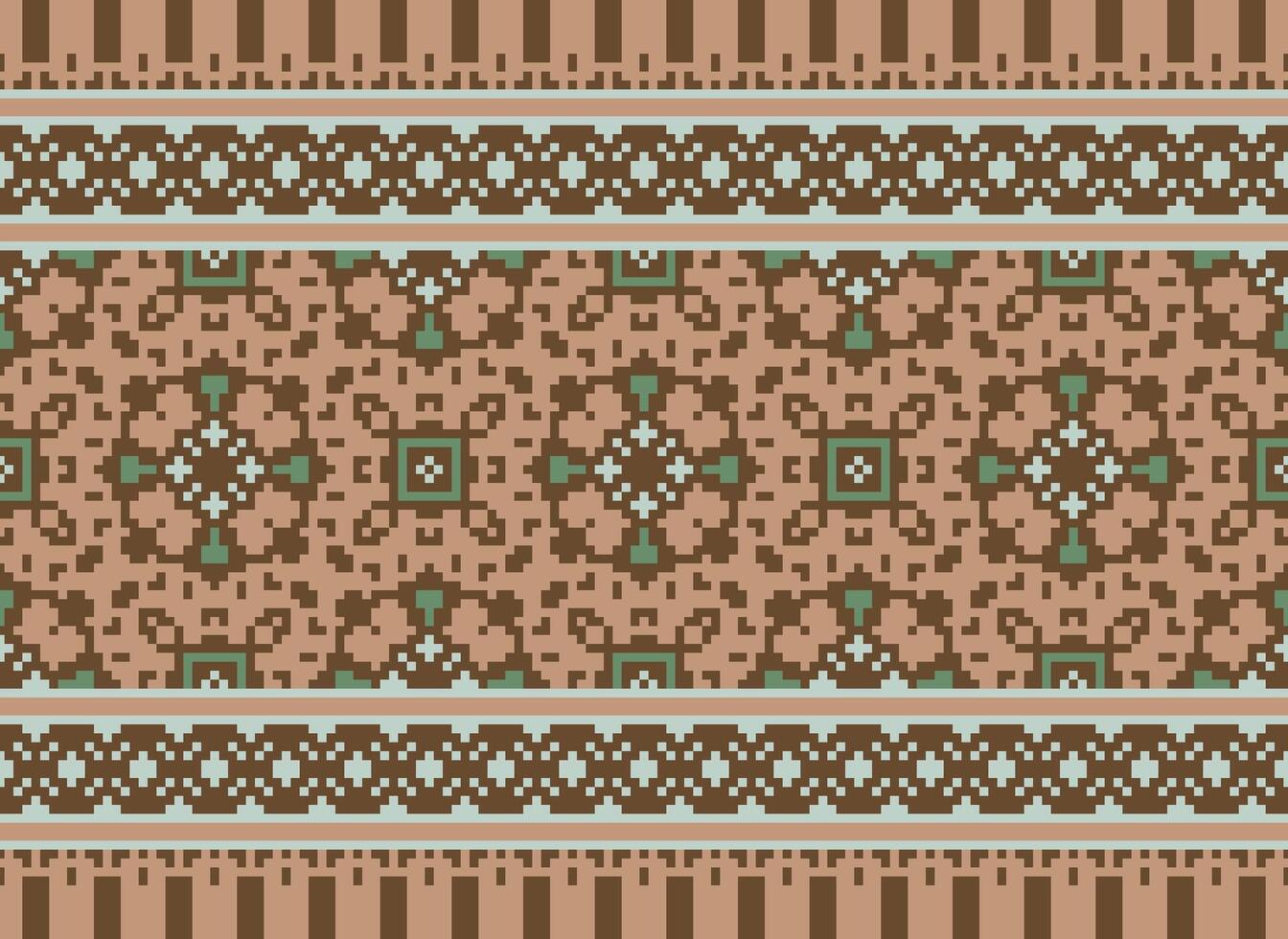 Pixel Ethnic pattern vector background. seamless pattern traditional, Design for background, wallpaper, Batik, fabric, carpet, clothing, wrapping, and textile.ethnic pattern Vector illustration.