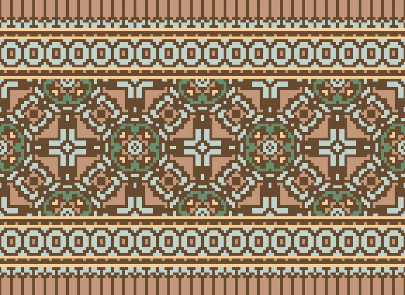 Pixel Ethnic pattern vector background. seamless pattern traditional, Design for background, wallpaper, Batik, fabric, carpet, clothing, wrapping, and textile.ethnic pattern Vector illustration.
