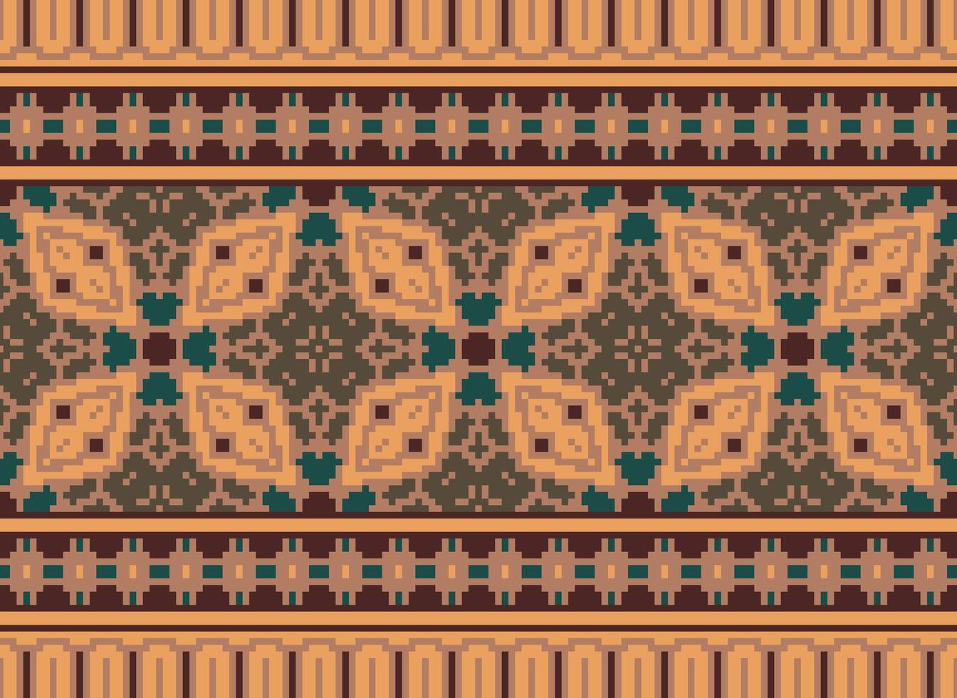 Pixel Ethnic pattern vector background. seamless pattern traditional, Design for background, wallpaper, Batik, fabric, carpet, clothing, wrapping, and textile.ethnic pattern Vector illustration.