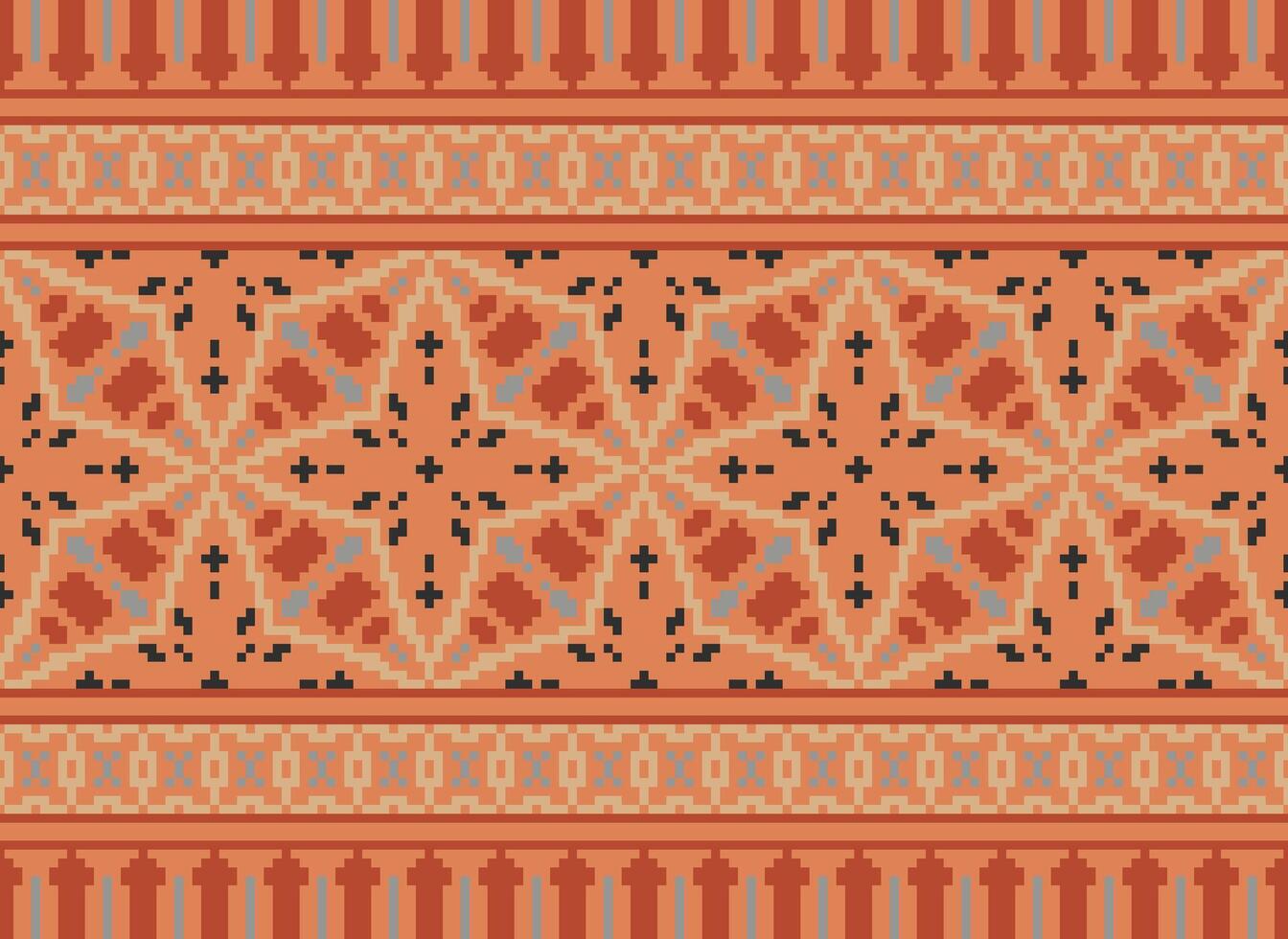 Pixel Ethnic pattern vector background. seamless pattern traditional, Design for background, wallpaper, Batik, fabric, carpet, clothing, wrapping, and textile.ethnic pattern Vector illustration.