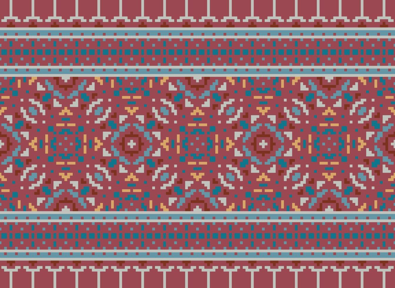 Pixel Ethnic pattern vector background. seamless pattern traditional, Design for background, wallpaper, Batik, fabric, carpet, clothing, wrapping, and textile.ethnic pattern Vector illustration.