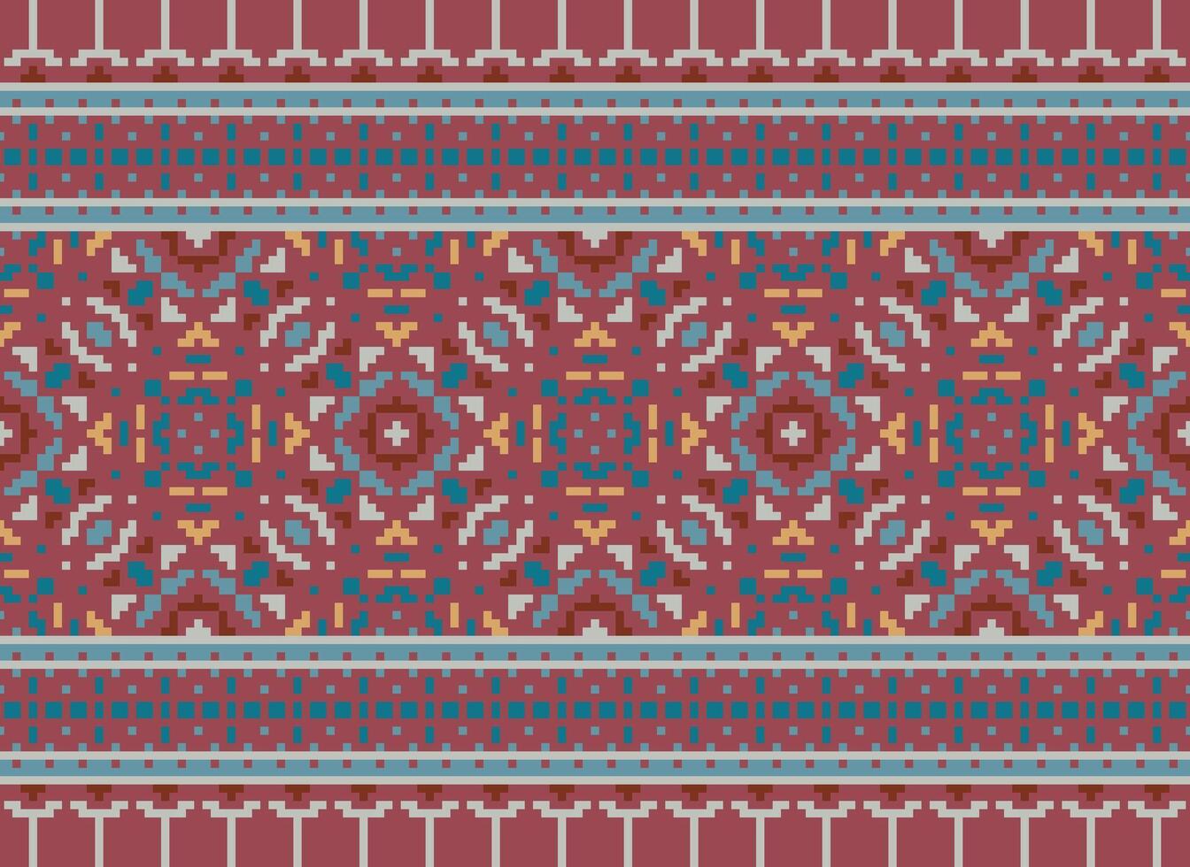 Pixel Ethnic pattern vector background. seamless pattern traditional, Design for background, wallpaper, Batik, fabric, carpet, clothing, wrapping, and textile.ethnic pattern Vector illustration.