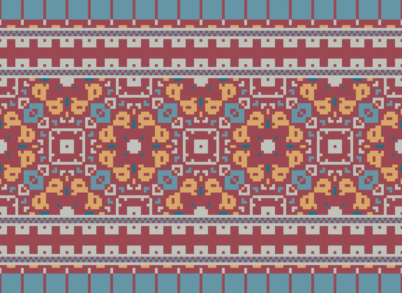 Pixel Ethnic pattern vector background. seamless pattern traditional, Design for background, wallpaper, Batik, fabric, carpet, clothing, wrapping, and textile.ethnic pattern Vector illustration.