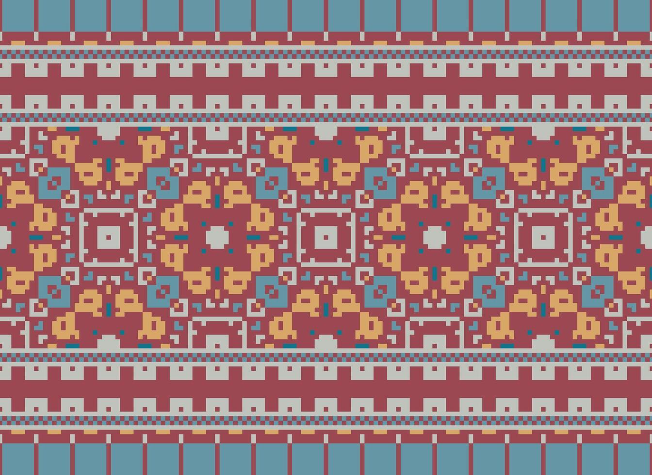 Pixel Ethnic pattern vector background. seamless pattern traditional, Design for background, wallpaper, Batik, fabric, carpet, clothing, wrapping, and textile.ethnic pattern Vector illustration.