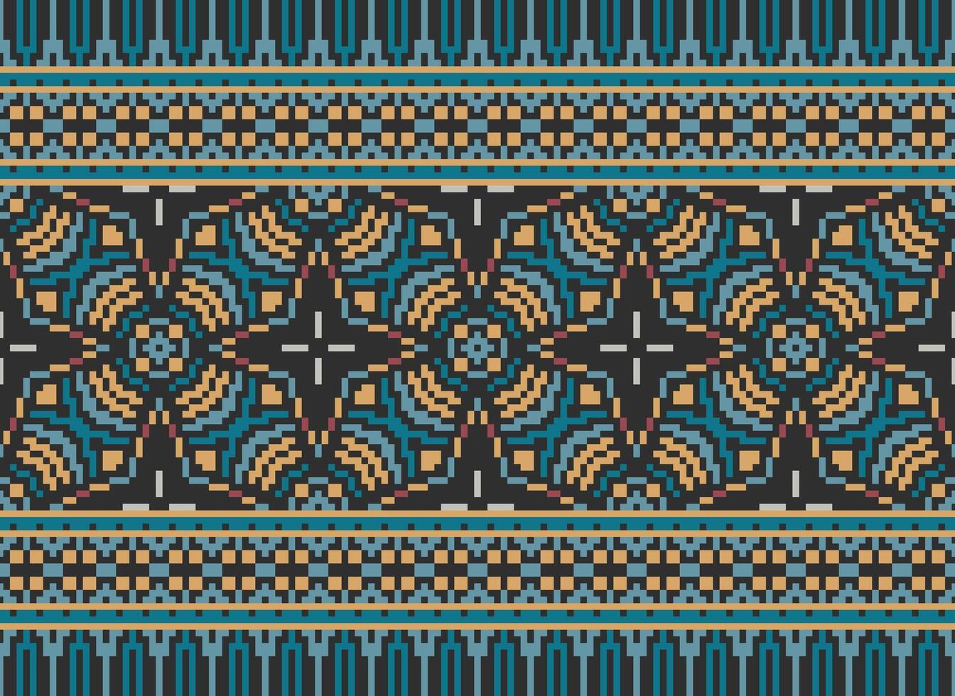 Pixel Ethnic pattern vector background. seamless pattern traditional, Design for background, wallpaper, Batik, fabric, carpet, clothing, wrapping, and textile.ethnic pattern Vector illustration.