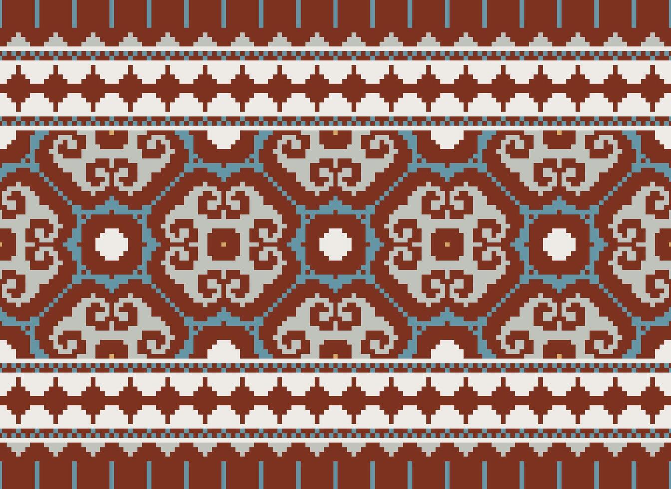 Pixel Ethnic pattern vector background. seamless pattern traditional, Design for background, wallpaper, Batik, fabric, carpet, clothing, wrapping, and textile.ethnic pattern Vector illustration.