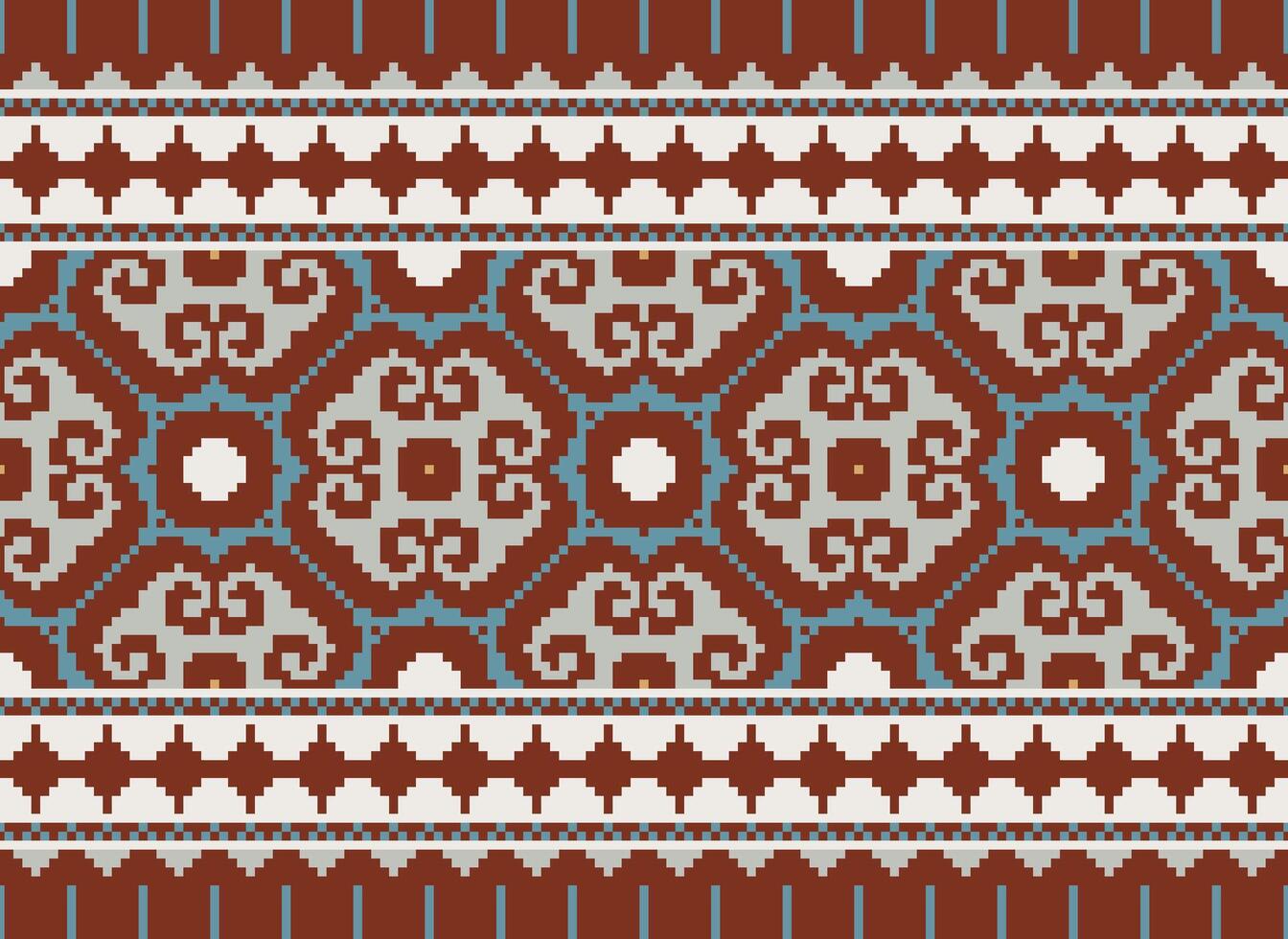 píxel étnico modelo vector antecedentes. sin costura modelo tradicional, diseño para fondo, fondo de pantalla, batik, tela, alfombra, ropa, envase, y textil.étnico modelo vector ilustración.