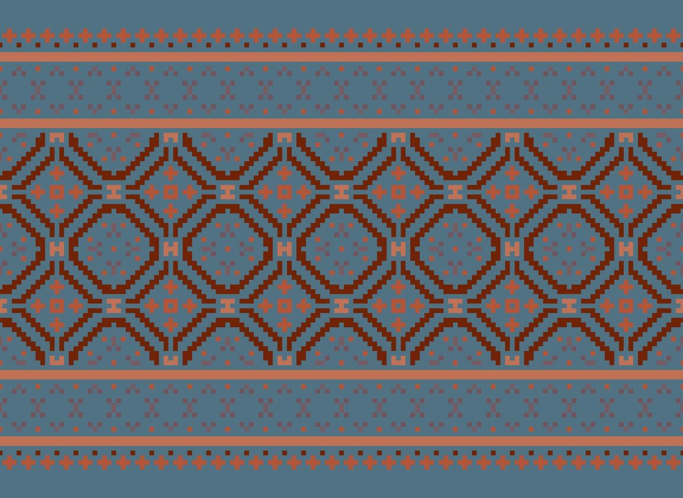 píxel étnico geométrico tela modelo cruzar puntada.ikat bordado étnico oriental píxel modelo azul antecedentes. resumen, vector, ilustración. textura,ropa,marco,decoración,motivos,seda fondo de pantalla. vector