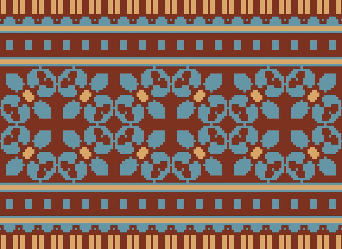 píxel étnico geométrico tela modelo cruzar puntada.ikat bordado étnico oriental píxel modelo azul antecedentes. resumen, vector, ilustración. textura,ropa,marco,decoración,motivos,seda fondo de pantalla. vector