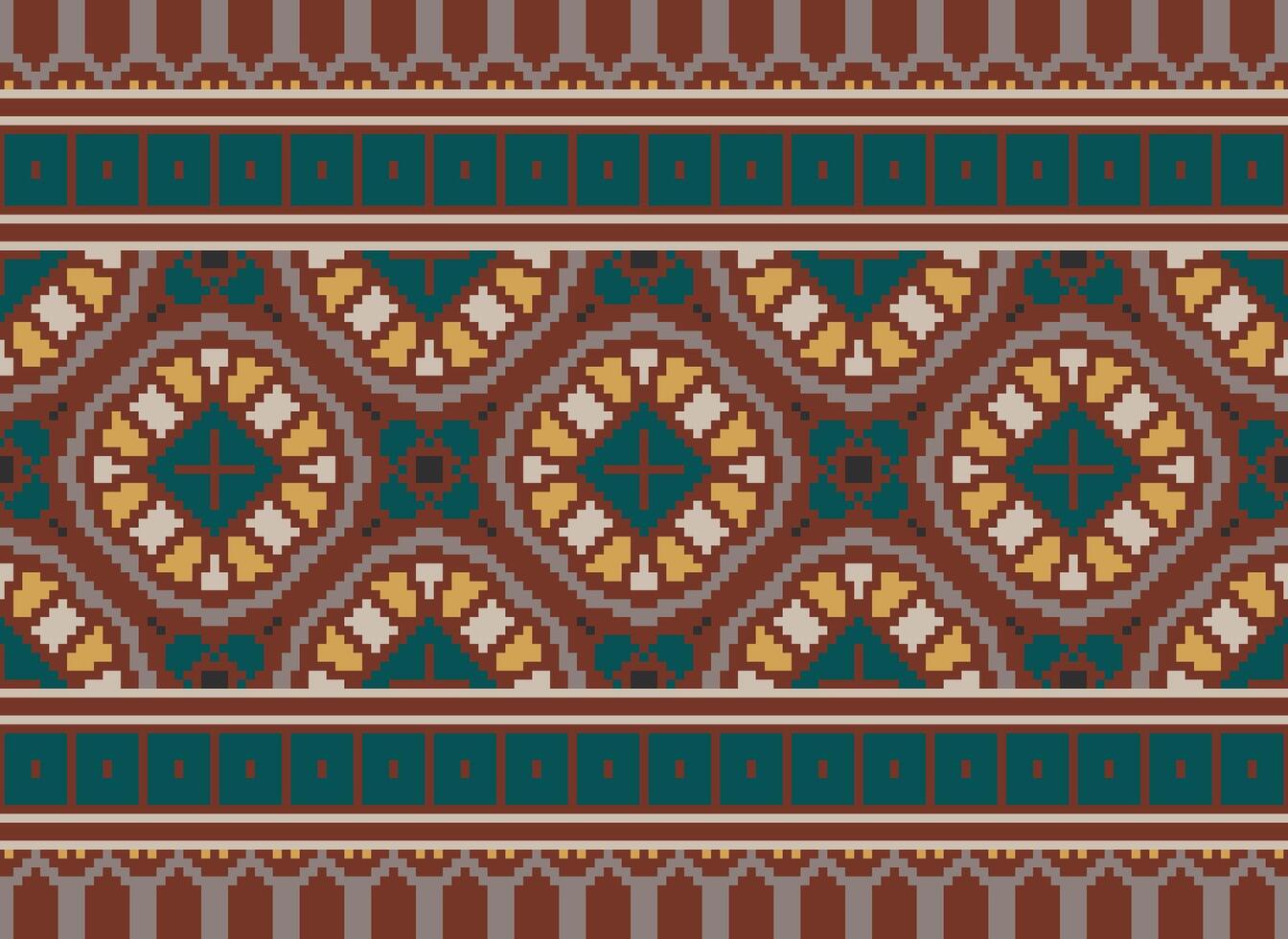 Pixel Ethnic geometric fabric pattern Cross Stitch.Ikat embroidery Ethnic oriental Pixel pattern blue background. Abstract,vector,illustration. Texture,clothing,frame,decoration,motifs,silk wallpaper. vector