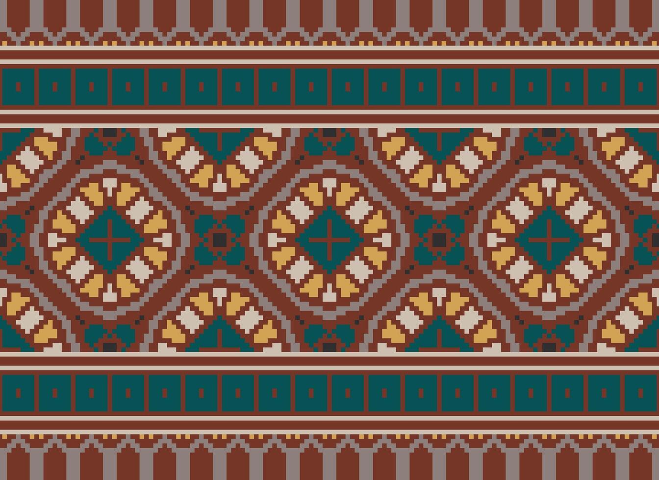 Pixel Ethnic geometric fabric pattern Cross Stitch.Ikat embroidery Ethnic oriental Pixel pattern blue background. Abstract,vector,illustration. Texture,clothing,frame,decoration,motifs,silk wallpaper. vector