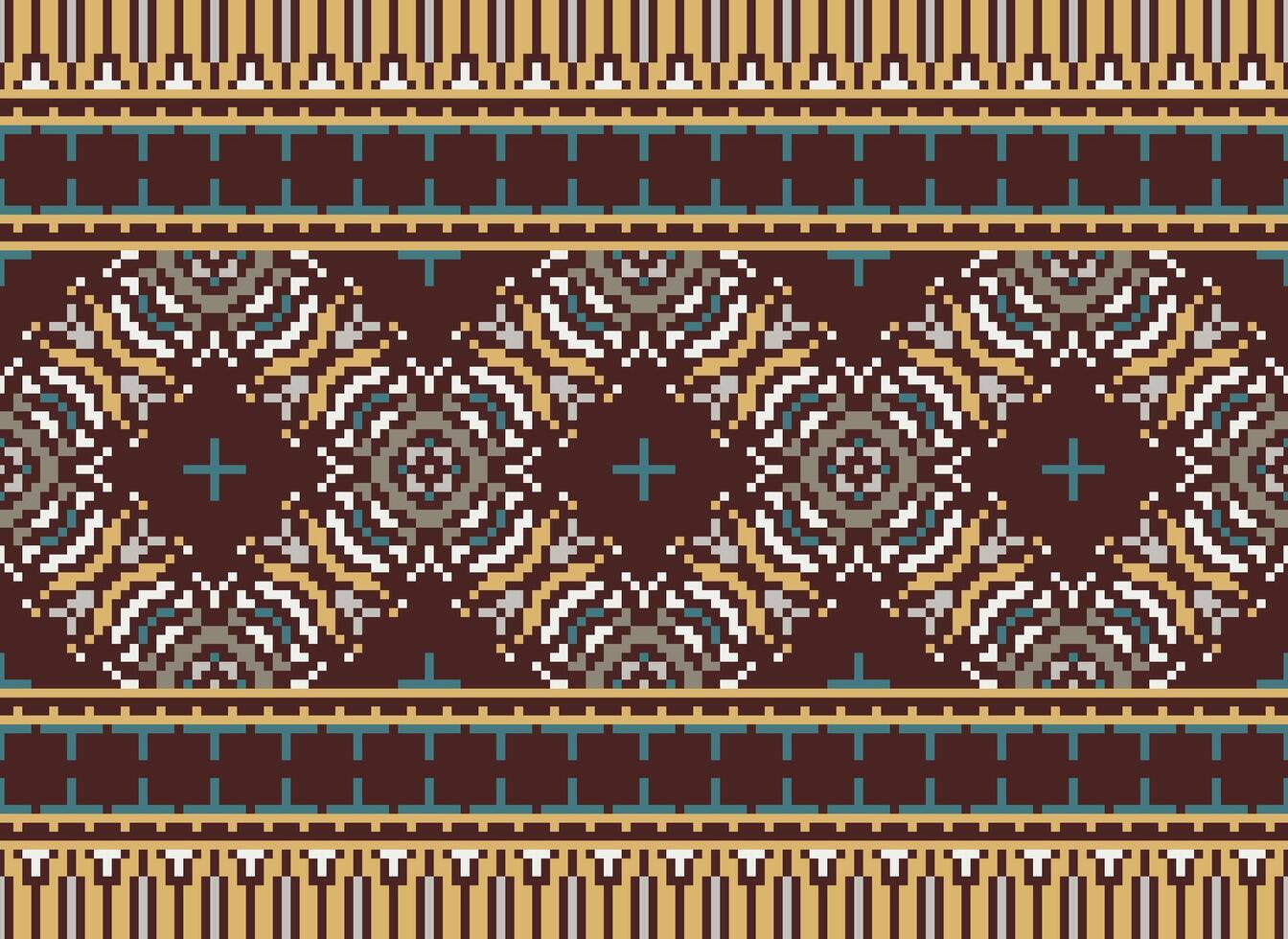 Pixel Ethnic pattern vector background. seamless pattern traditional, Design for background, wallpaper, Batik, fabric, carpet, clothing, wrapping, and textile.ethnic pattern Vector illustration.
