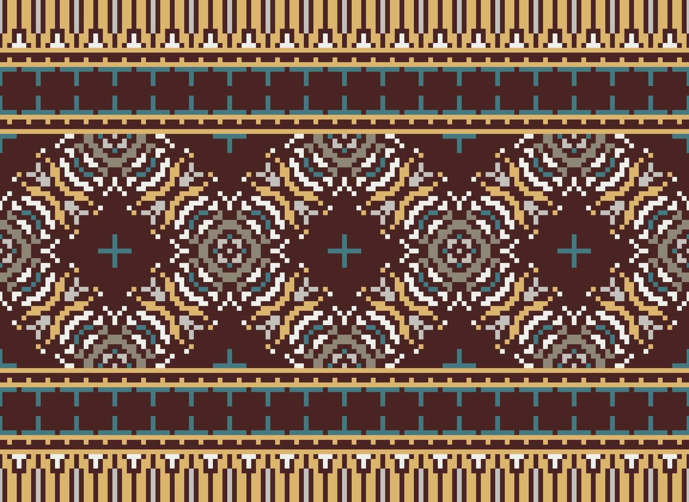 píxel étnico modelo vector antecedentes. sin costura modelo tradicional, diseño para fondo, fondo de pantalla, batik, tela, alfombra, ropa, envase, y textil.étnico modelo vector ilustración.